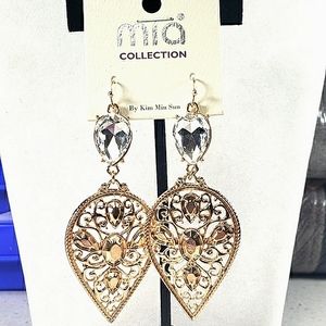 Mia Collection Earrings Crystal Gold Tone Dangle New On Card